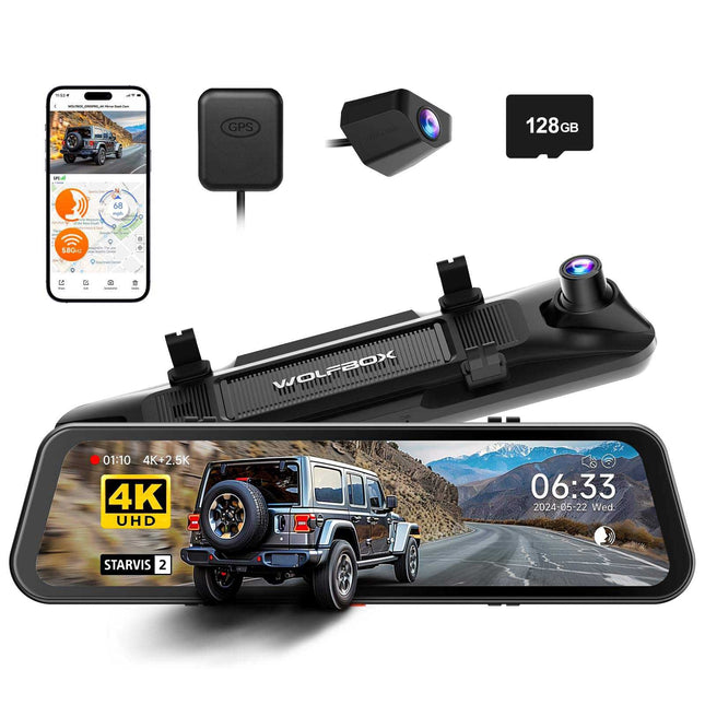 Wolfbox G900 Pro 4K Wifi GPS 128 go Mirror dashcam