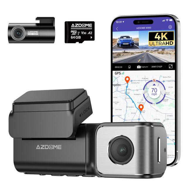 <tc>AZDome M360 2CH 4K Wifi GPS 64 Go dashcam</tc>