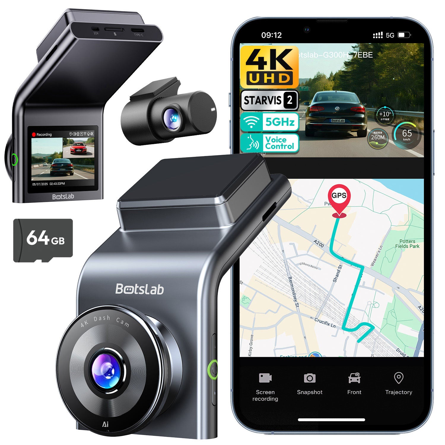<tc>Botslab G300H Plus 4K Wifi GPS 2CH 64 Go dashcam</tc>