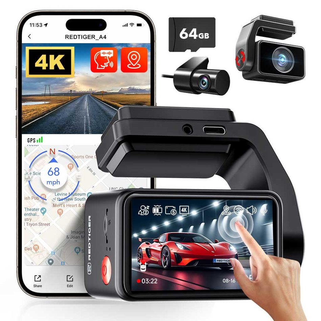 Redtiger A4 4K Touch Wifi GPS 2CH 64 go dashcam