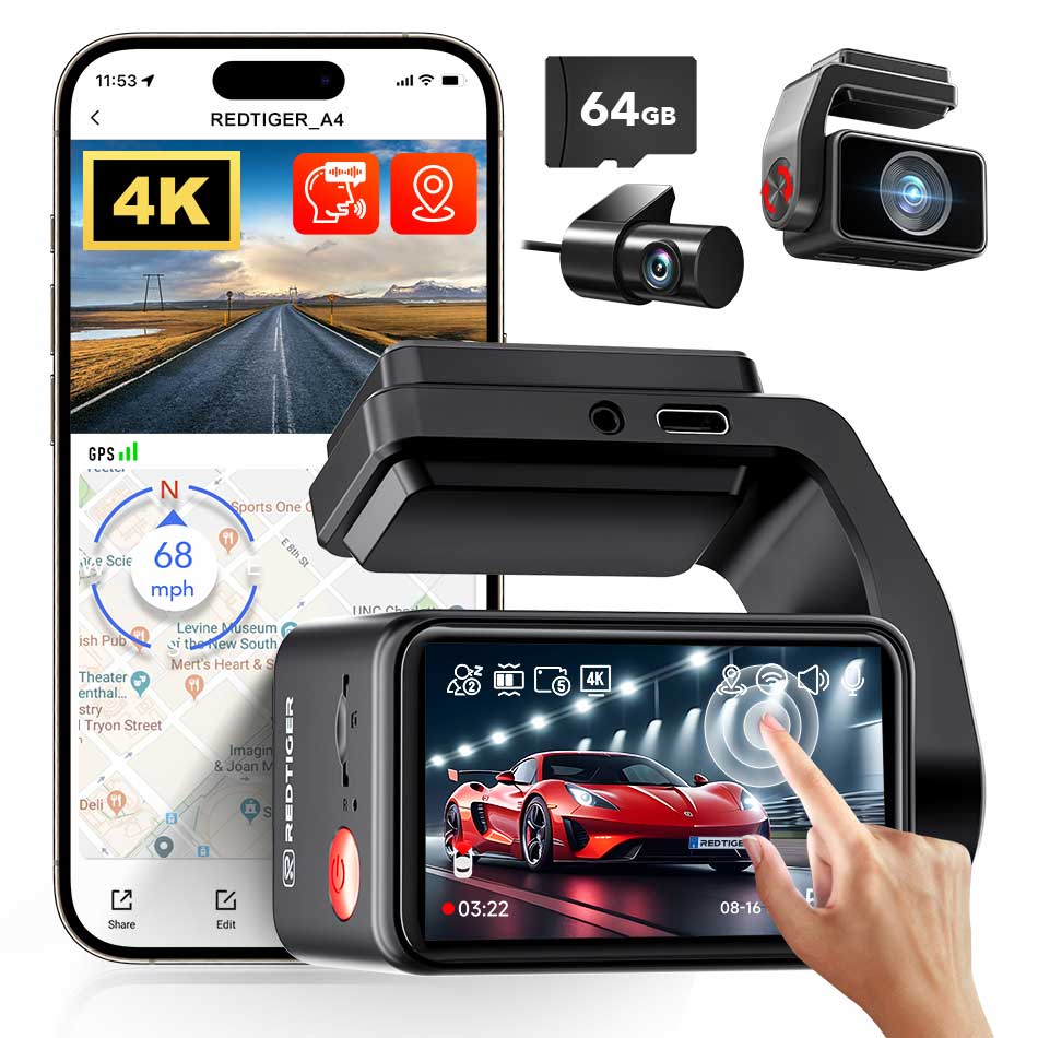 <tc>Redtiger A4 4K Touch Wifi GPS 2CH 64 go dashcam</tc>