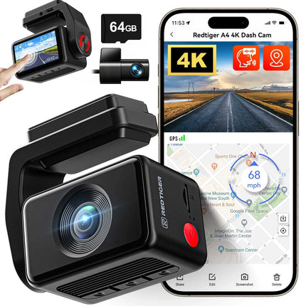 <tc>Redtiger A4 4K Touch Wifi GPS 2CH 64 go dashcam</tc>