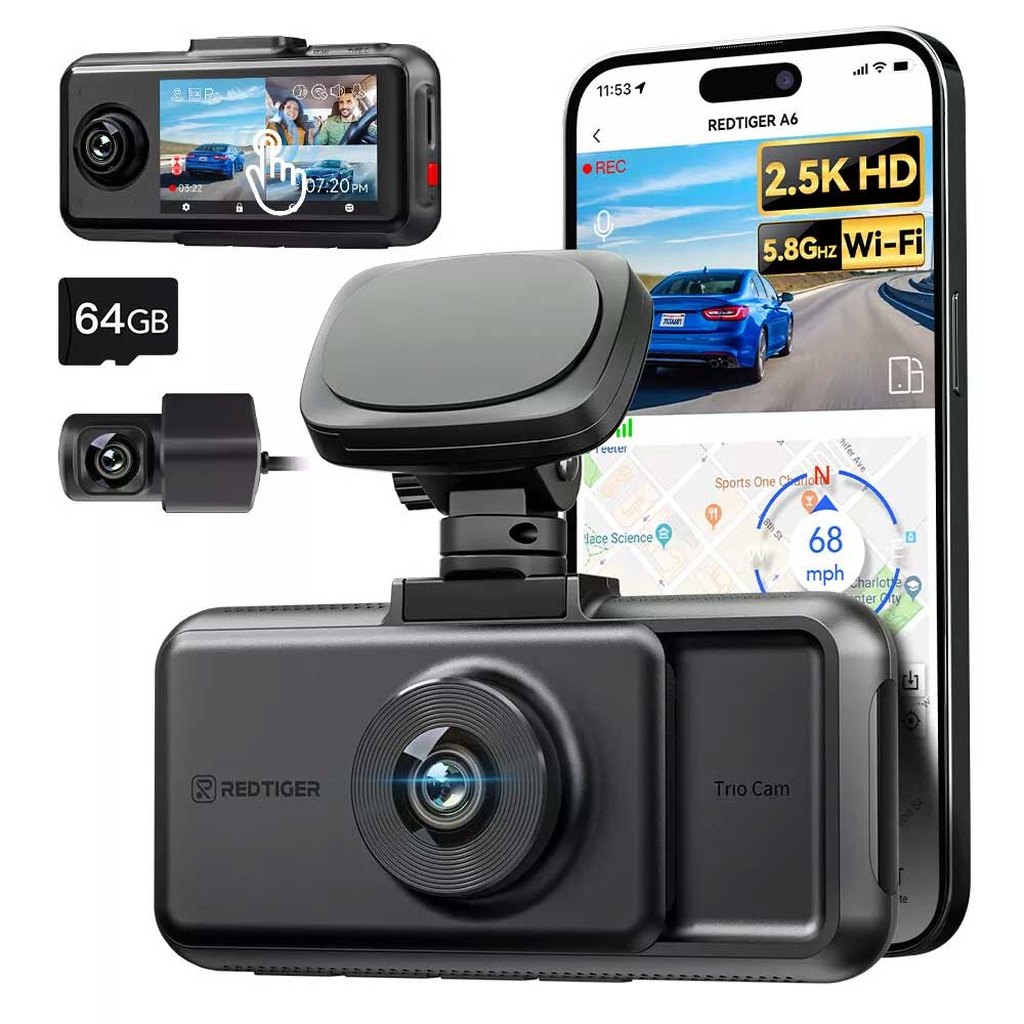 Redtiger A6 3CH 2K Touch Wifi GPS 64 go dashcam