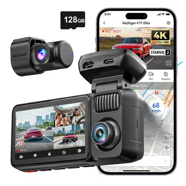 Redtiger F17 Elite 3CH 4K Wifi GPS 128gb dashcam