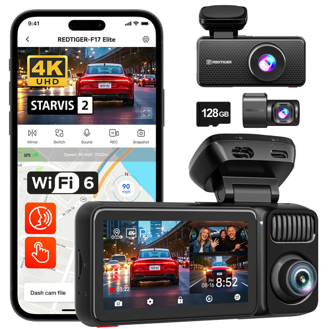Redtiger F17 Elite 3CH 4K Wifi GPS 128 go dashcam