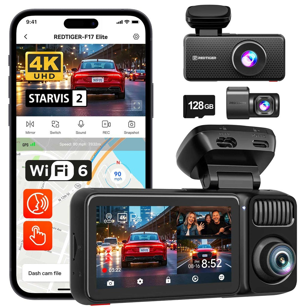 Redtiger F17 Elite 3CH 4K Wifi GPS 128 go dashcam