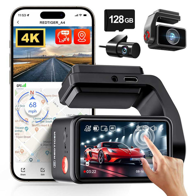 Redtiger F4 Pro 2CH 4K Touch Wifi GPS 128 go dashcam