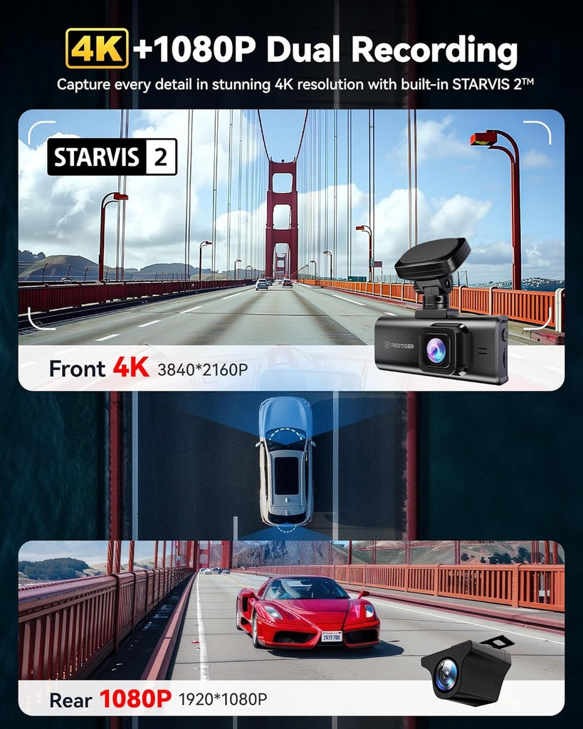 Redtiger F7N Elite 4K Touch Wifi GPS 2CH 128 go dashcam