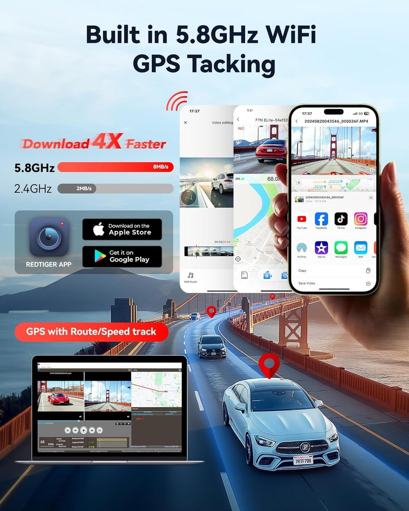 Redtiger F7N Elite 4K Touch Wifi GPS 2CH 128 go dashcam