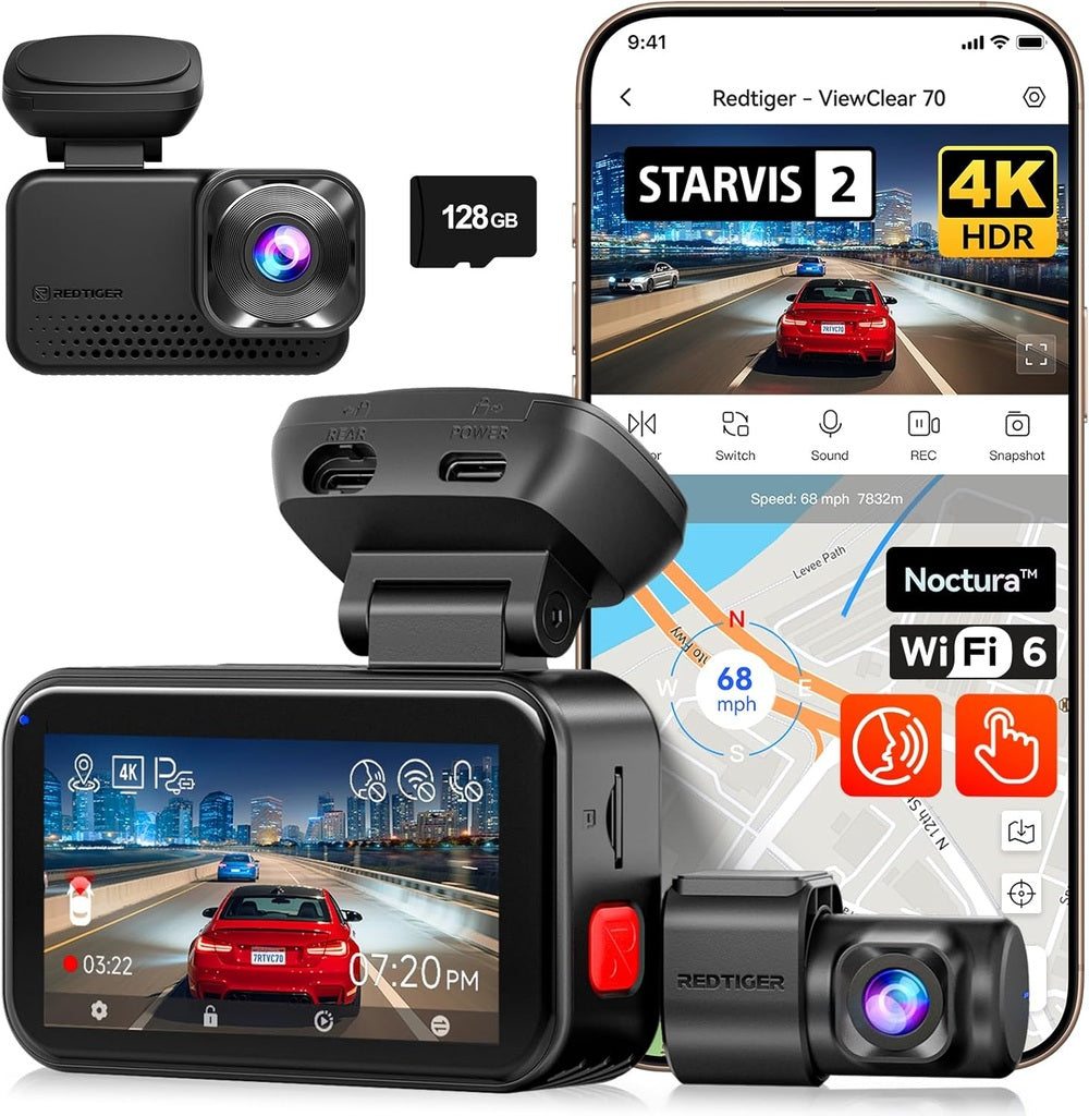 Redtiger ViewClear 70 4K Touch Wifi GPS 2CH 128 Go dashcam