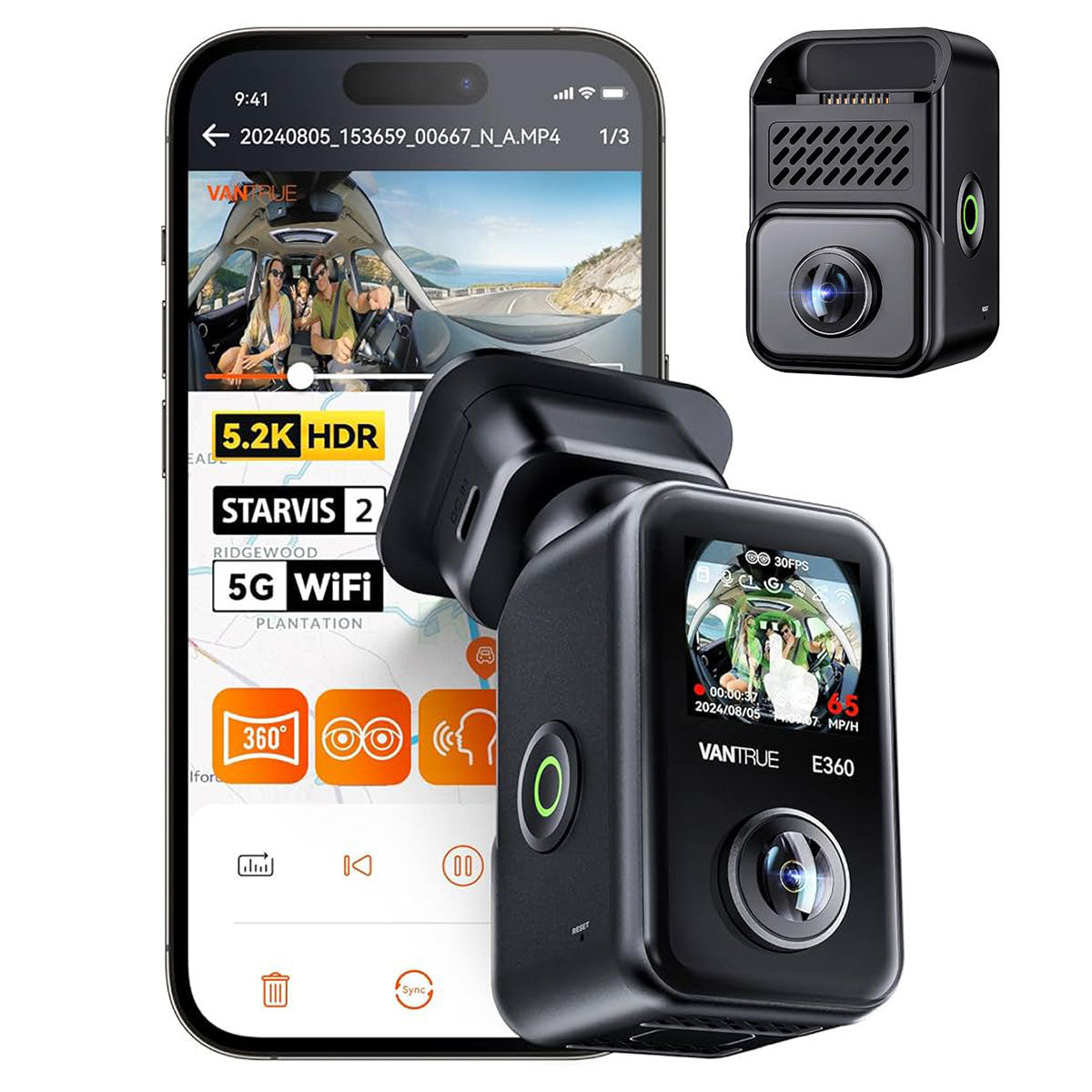 Vantrue E360 Cloud 5K 2CH Wifi GPS 360 graden dashcam