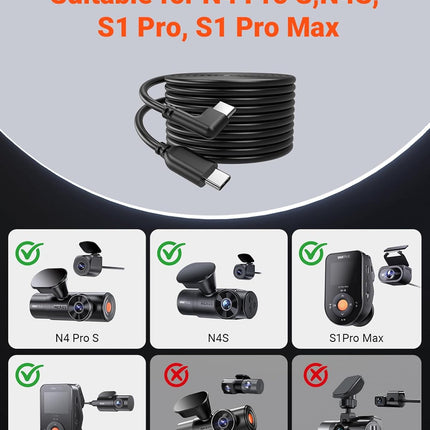 Vantrue N4 Pro / N4S : câble de 9 mètres pour caméra arrière