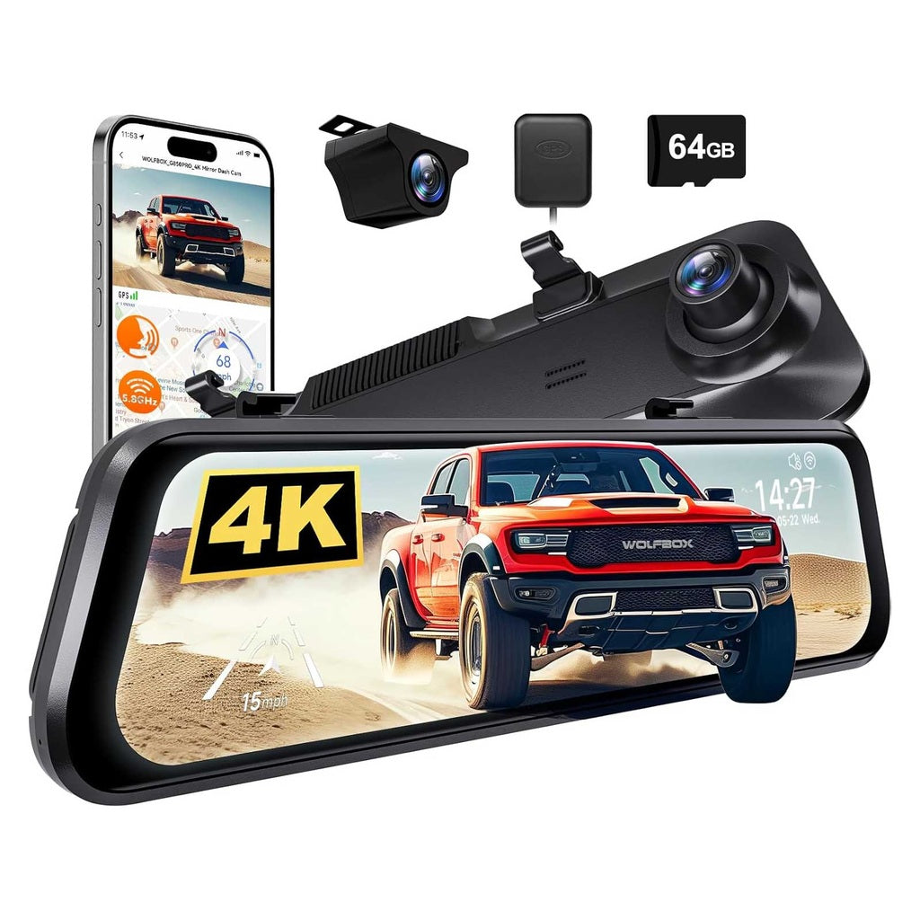 Wolfbox G850 Pro 4K Wifi GPS 64 go Mirror dashcam