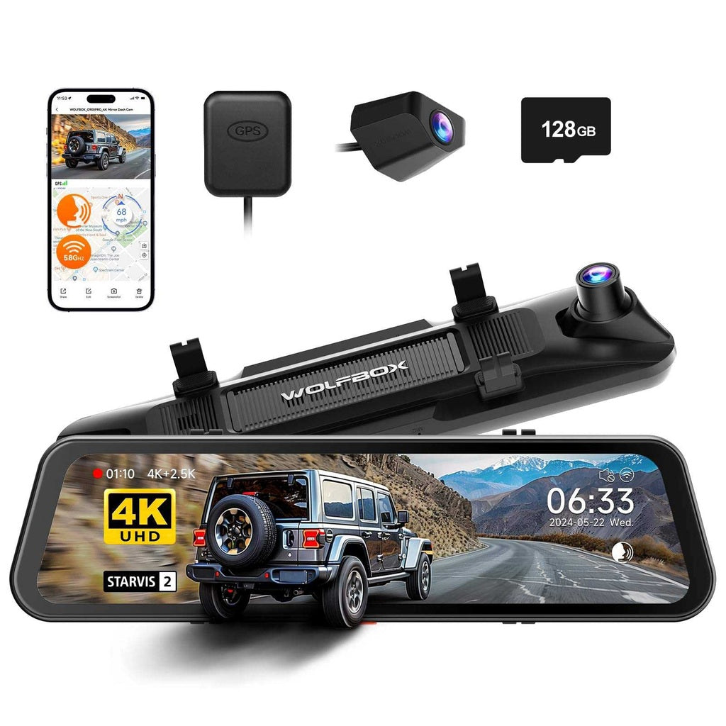 Wolfbox G900 Pro 4K Wifi GPS 128 go Mirror dashcam