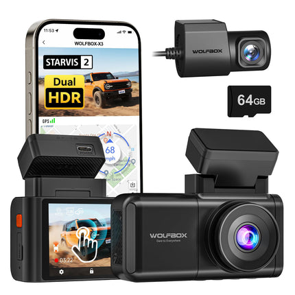 <tc>Wolfbox X3 Touch 2CH 2K Wifi GPS 64 Go dashcam</tc>