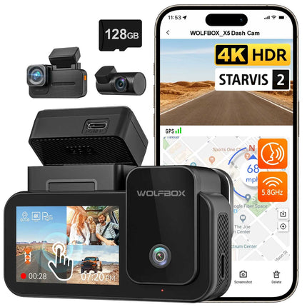 <tc>Wolfbox X5 Touch 3CH 4K Wifi GPS 128 go dashcam</tc>