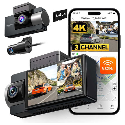 <tc>Wolfbox i17 3CH 4K Wifi GPS 64 go dashcam</tc>