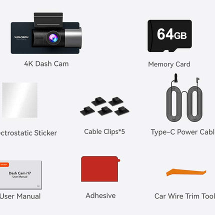 <tc>Wolfbox i17 3CH 4K Wifi GPS 64 go dashcam</tc>