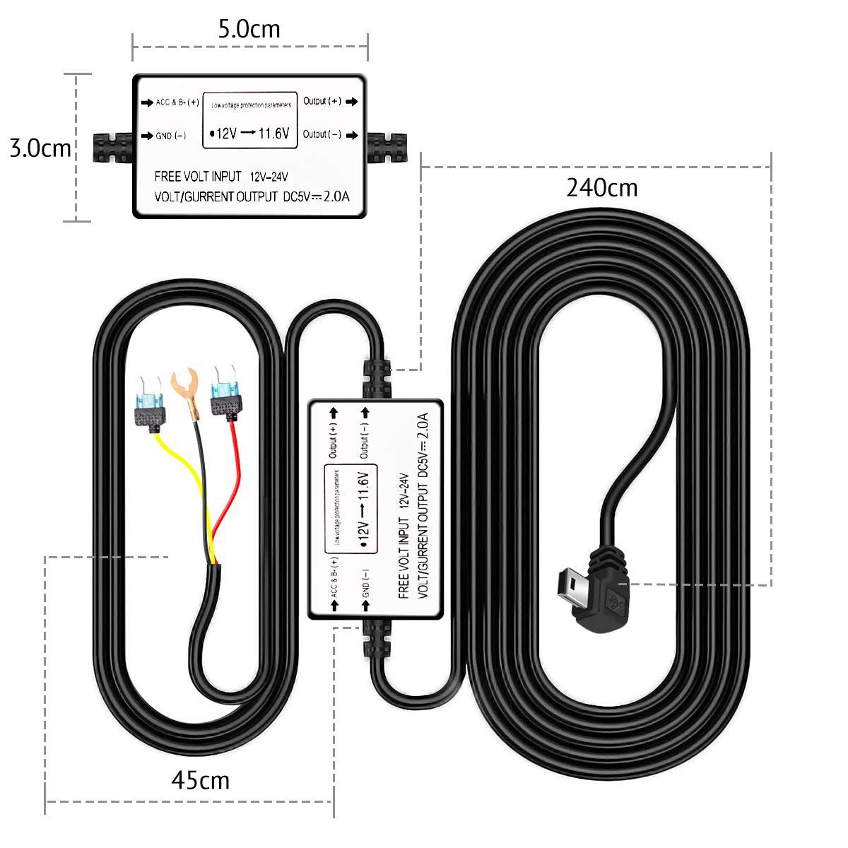 AZDome BN03 Kit hardwire Micro USB 3 fils